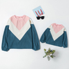Corduroy Splice Color Lantern Sleeve Sweatshirts for Mom and Me