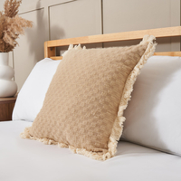 Small Checkerboard Cushion with Fringe,  Natural