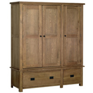 Rustic Oak Triple Wardrobe with Drawers