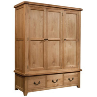 Triple Chunky Oak Wardrobe with Drawers