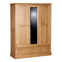 Triple Oak Wardrobe with Mirror and Drawers