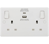 BG ELECTRICAL 822UAC30 Double Wall Socket with USB Type-C & USB - White